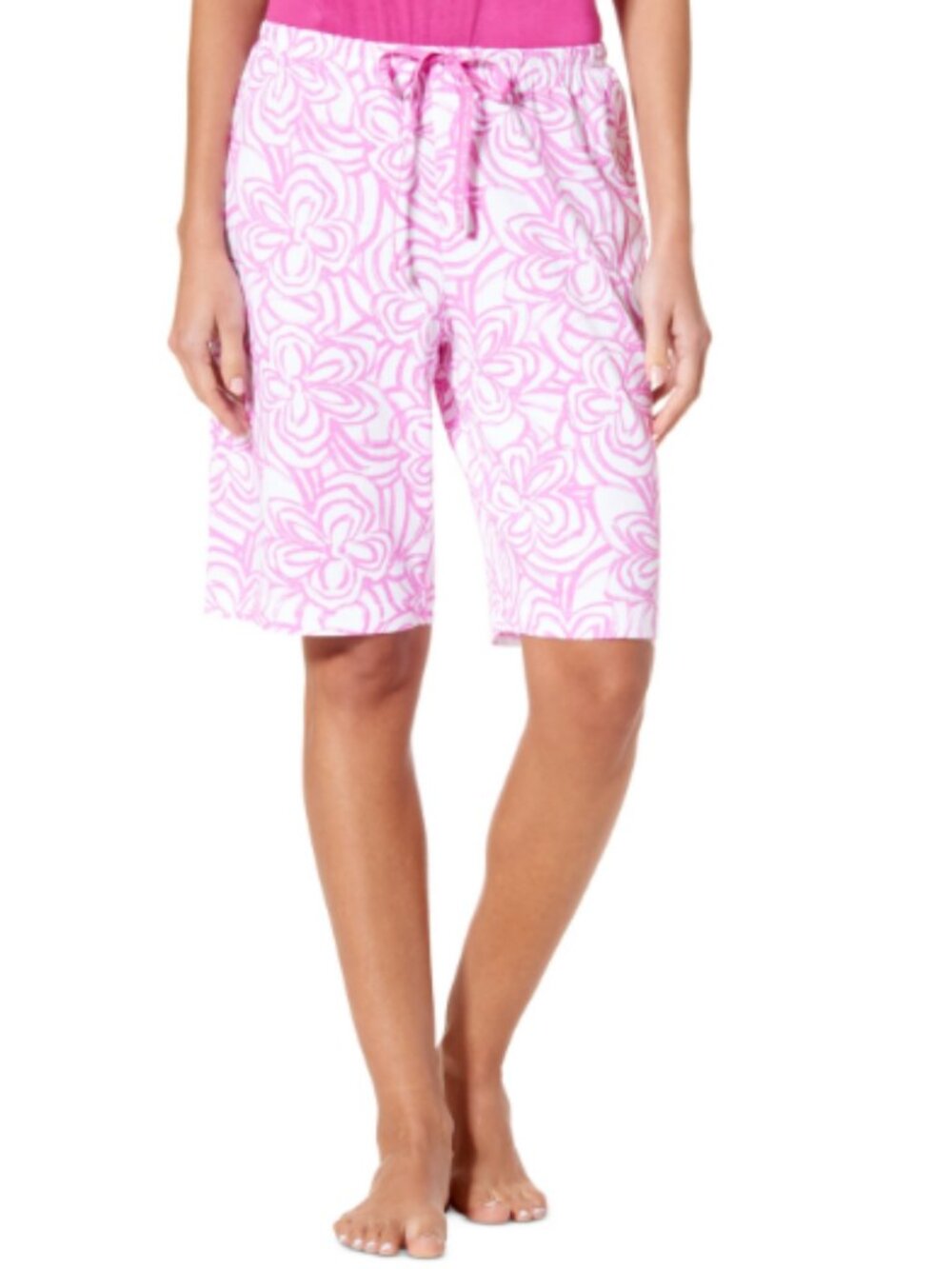 Hue Women's Blooms Printed Knit Bermuda Pajama Shorts - White